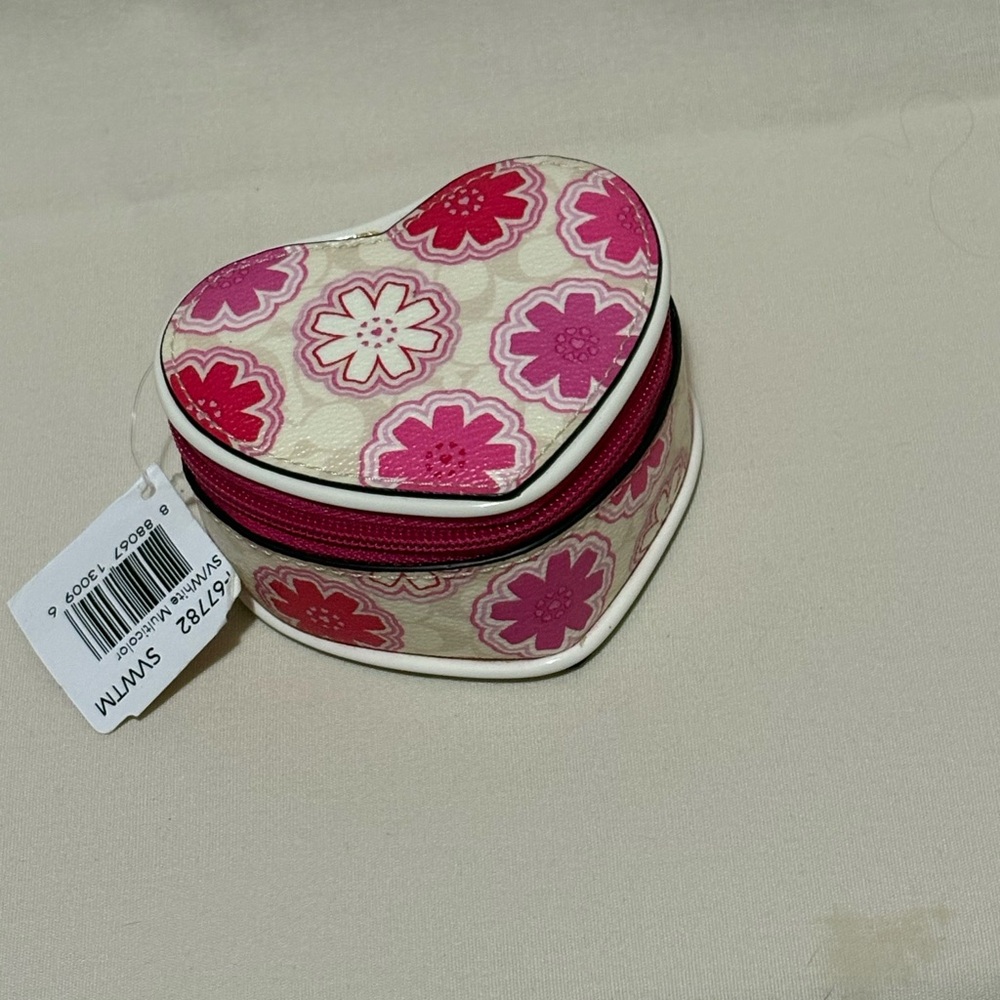 Coach Heart-Shaped Floral Cosmetic Case - Pink and Cream